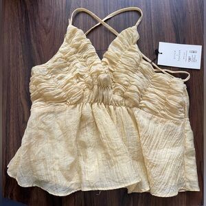 Yellow Ruched Sleeveless Top